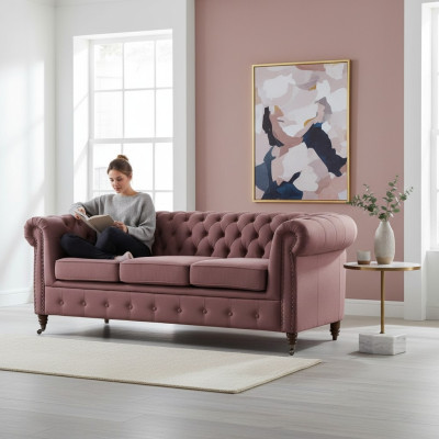Mobili classici Chesterfield divano a 3 posti in tessuto Tessuto Divano Design di lusso Nuovo