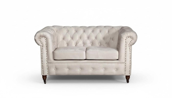 Divano Chesterfield a 2 posti in tessuto tessile, design elegante.
