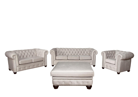 Set divani Chesterfield 3+1+1 posti design poltrona e divano imbottito.