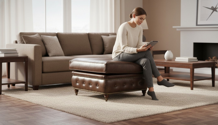 Chesterfield Poggiapiedi Club Lounge Pouf in Pelle Tessuto Ottomano Designer