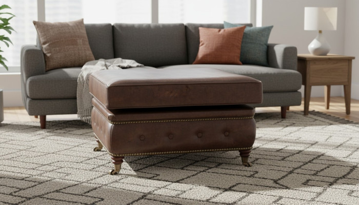 Chesterfield Poggiapiedi Club Lounge Pouf in Pelle Tessuto Ottomano Designer