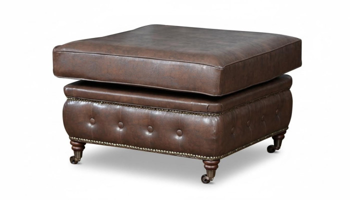Chesterfield Poggiapiedi Club Lounge Pouf in Pelle Tessuto Ottomano Designer