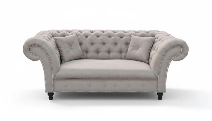 Nuovo divano Chesterfield imbottito a due posti in stoffa.