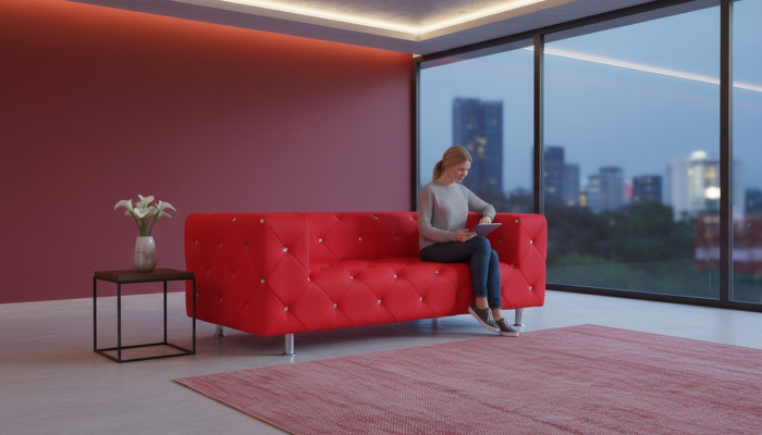 Divano design a tre posti in tessuto moderno per relax in stile club, tre posti.