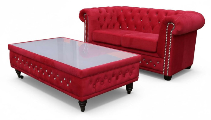 Chesterfield divano in tessuto imbottito a 2 posti divani in tessuto divani due posti rossi.
