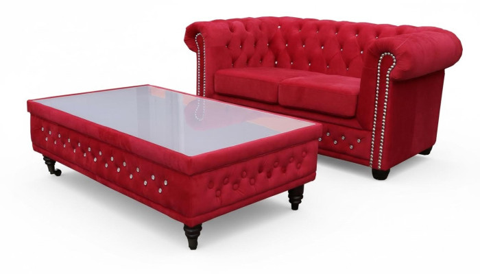 Tavolino in vetro design Chesterfield divano imbottito tavolo da caffè tavoli ausiliari