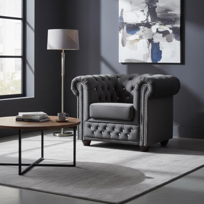 Chesterfield poltrona divano TV 1 posto divano tessuto tessuto sofà imbottito nuovo