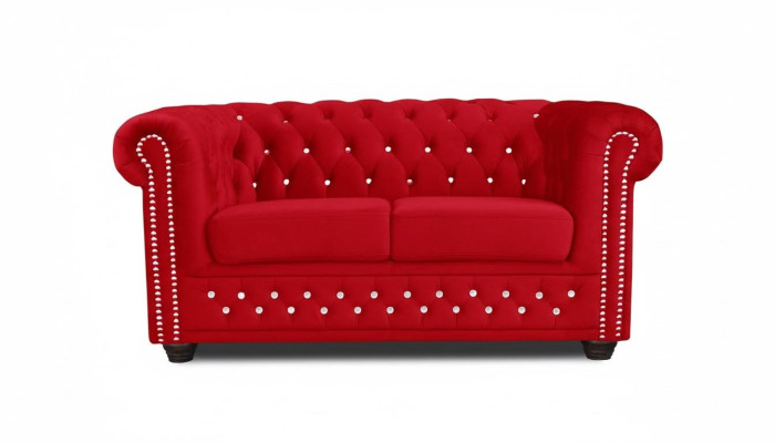 Divano in tessuto Chesterfield imbottito 2 posti in tessuto rosso