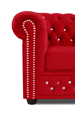 Poltrona design moderno imbottita in tessuto rosso, monoposto Chesterfield nuovo