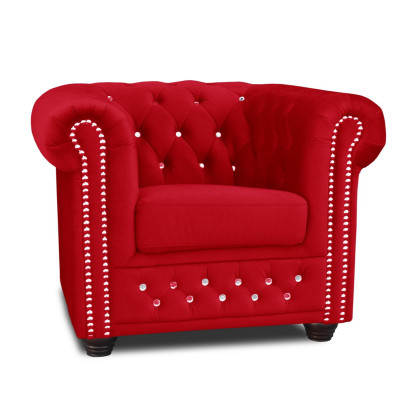 Poltrona design moderno imbottita in tessuto rosso, monoposto Chesterfield nuovo