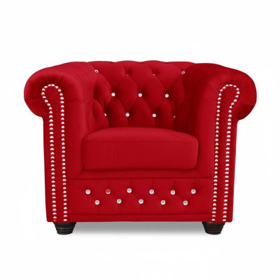 Poltrona design moderno imbottita in tessuto rosso, monoposto Chesterfield nuovo