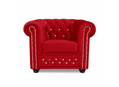 Poltrona design moderno imbottita in tessuto rosso, monoposto Chesterfield nuovo