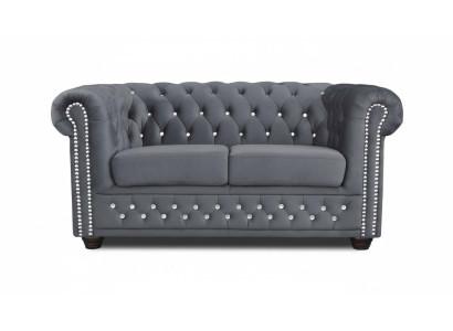 Chesterfield Tessuto Divano Imbottito 2 posti Divani Neri Bicchieri Due posti Nuovo