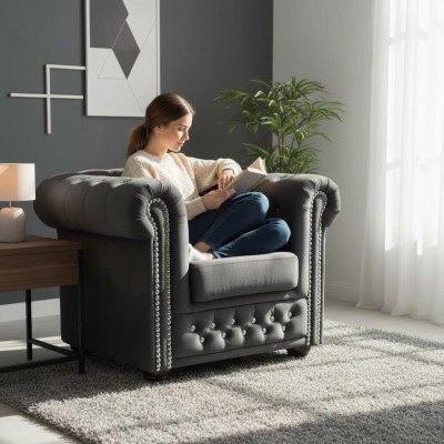 Divano Chesterfield Poltrona Divano TV 1 Posto Tessuto Tessuto Imbottito Nuovo