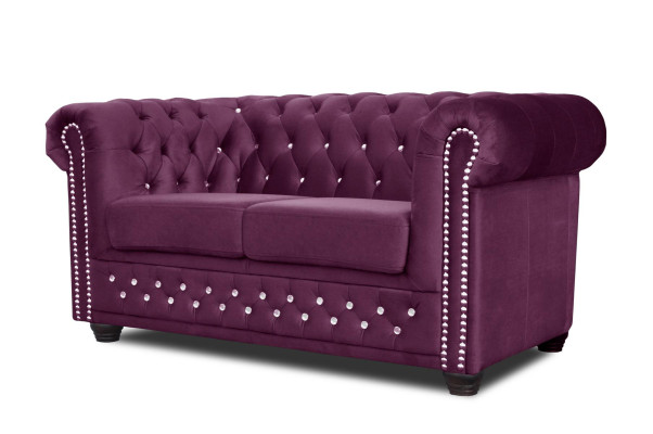 Chesterfield Tessuto Divano Imbottito 2 Posti Divani in Tessuto Viola Due Posti
