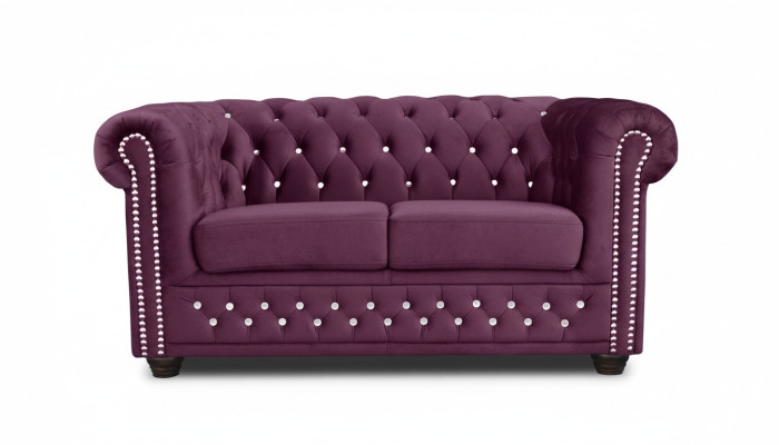 Chesterfield Tessuto Divano Imbottito 2 Posti Divani in Tessuto Viola Due Posti