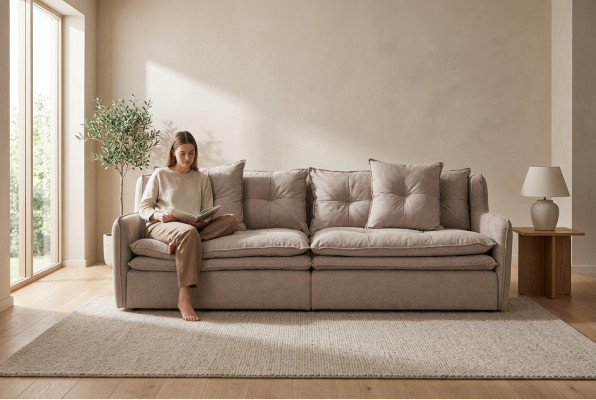 Divano Lümmel a 4 posti in tessuto di lusso, grande poltrona da 265 cm.