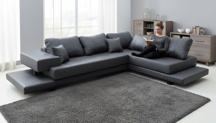 Design Esk divano ad angolo L-forma. Divani moderni, divano in pelle, divano, living.