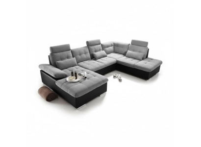Divano ad angolo in tessuto a forma di U con funzione letto, design del divano in tessamani da letto in tessuto pelle ad angolo.