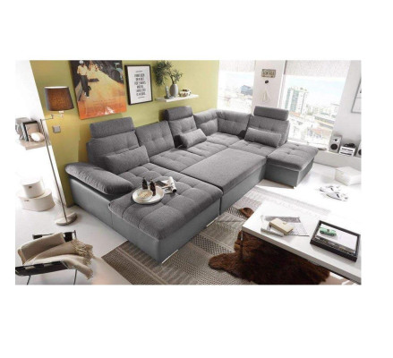 Design divano ad angolo in tessuto a L con funzione letto, divano e cuscini moderni