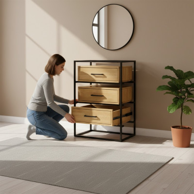 Mobile comò loft di design, credenza, armadio, scaffale soggiorno lusso in metallo.