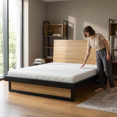 Letto a soppalco 140x200cm Mobili per la camera da letto in legno massello Letto in legno massello in rovere metallo