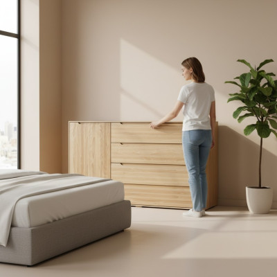 Cassettiera 150 cm Mobiletto armadio in legno Mobili credenze in legno massello