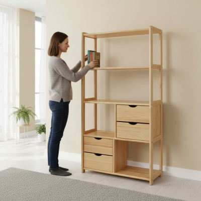 Etagere parete in legno massiccio Libreria Scaffale Soggiorno Soggiorno Parete Mensole Armadio Nuovo