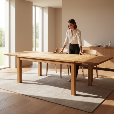 Tavolo da pranzo allungabile in legno massiccio fatto a mano nuovo 180x200cm