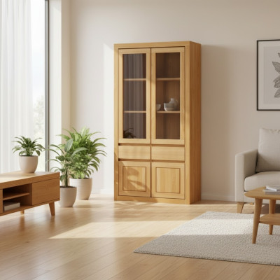 Vetrina moderna Armadio in vetro Armadio fatto a mano Legno massello Armadi in legno massello Quercia