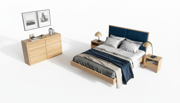 Camera da letto Mobili set da 3 pezzi. Letto in legno massiccio comodini 2x letti in legno massiccio.