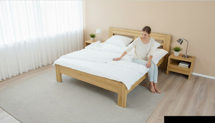 Camera da letto Set di mobili letto in legno massiccio Comodini 2x Letti in legno massiccio 3 pezzi.