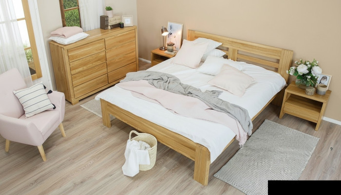 Camera da letto Set di mobili letto in legno massiccio Comodini 2x Letti in legno massiccio 3 pezzi.