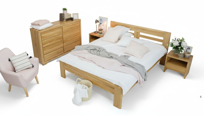 Camera da letto Set di mobili letto in legno massiccio Comodini 2x Letti in legno massiccio 3 pezzi.