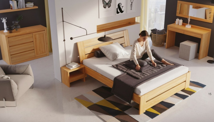Camera da letto Mobili 3 pezzi Set Letto Legno massiccio Comodini 2x Legno naturale