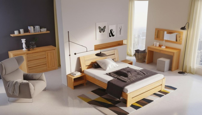 Camera da letto Mobili 3 pezzi Set Letto Legno massiccio Comodini 2x Legno naturale