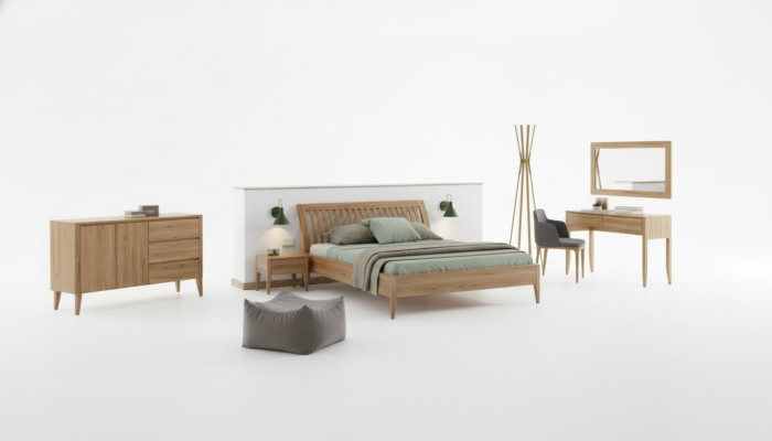 Letto Camera da letto Letti matrimoniali 3 pezzi Set 2 comodini Legno massello Legno reale
