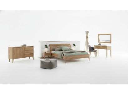 Letto Camera da letto Letti matrimoniali 3 pezzi Set 2 comodini Legno massello Legno reale
