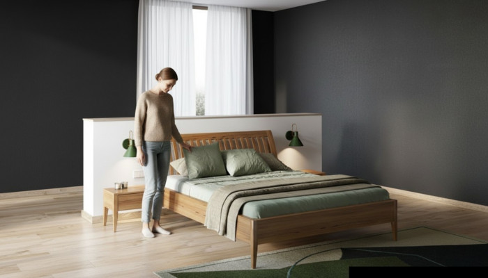 Letto classico in stile barocco a due piazze in legno per hotel 180x200cm. Nuova camera da letto.