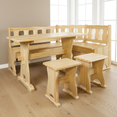 Panca d'angolo in legno massiccio per la zona pranzo cucina, panca d'angolo in legno massiccio, angolo pranzo, arredamento, mobili in vero legno.