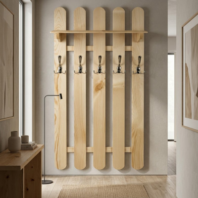 Armadio ad angolo con 7 ganci, pannello in legno massello per corridoio.