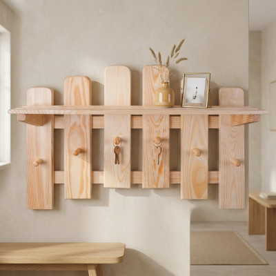 Pannello armadio appendiabiti a parete 6 ganci 70x48 cm Ingresso armadio Pino massiccio