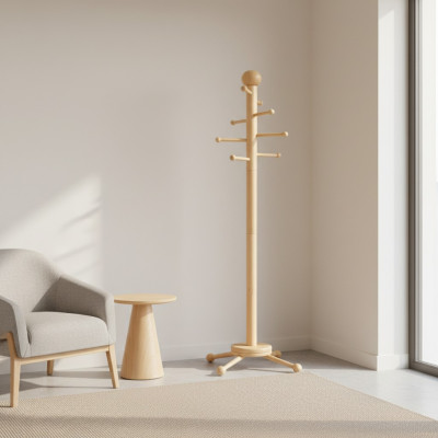 Appendiabiti in legno con asta per abiti e 8 ganci di design