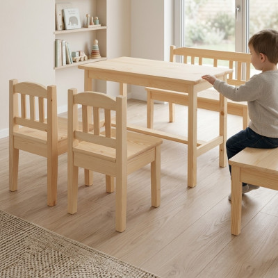 Set di mobili per bambini composto da 4 pezzi, con sedia per bambini, tavolino per bambini, sedia per bambini e tavolino per bambini.