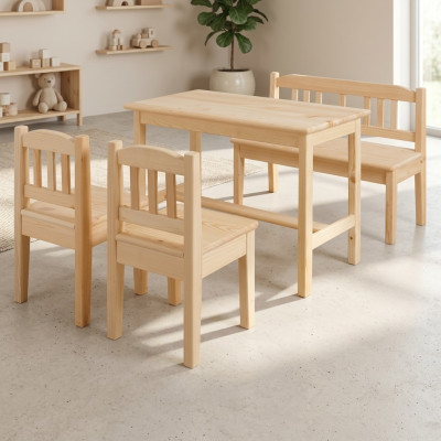 Set di mobili per bambini composto da 4 pezzi, con sedia per bambini, tavolino per bambini, sedia per bambini e tavolino per bambini.