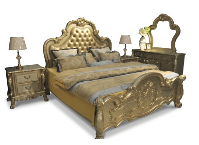 Letto Letto imbottito di lusso Camera da letto matrimoniale Barocco Legno Pelle Letti