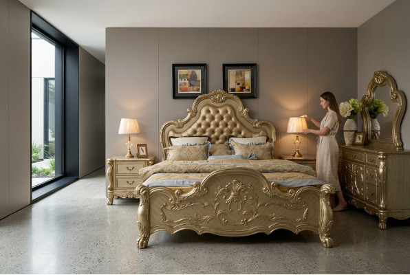 Letto + 2x comodini 3 pezzi. Set da camera da letto di lusso design Barocco.