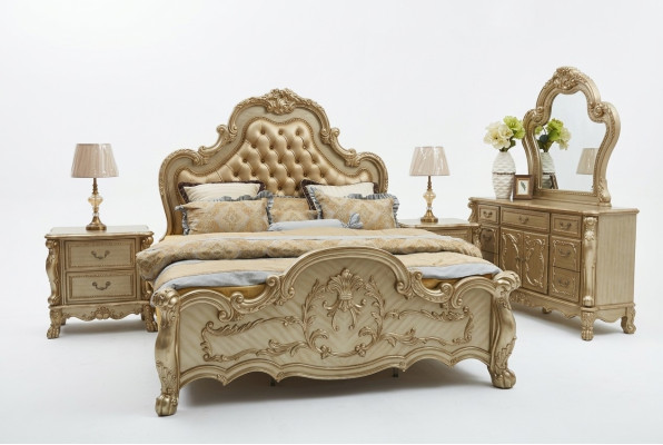 Letto + 2x comodini 3 pezzi. Set da camera da letto di lusso design Barocco.