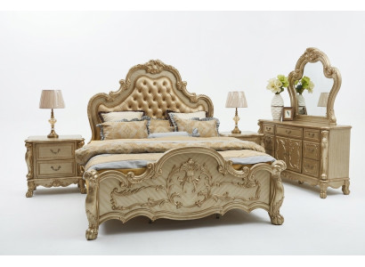Letto + 2x comodini 3 pezzi. Set da camera da letto di lusso design Barocco.