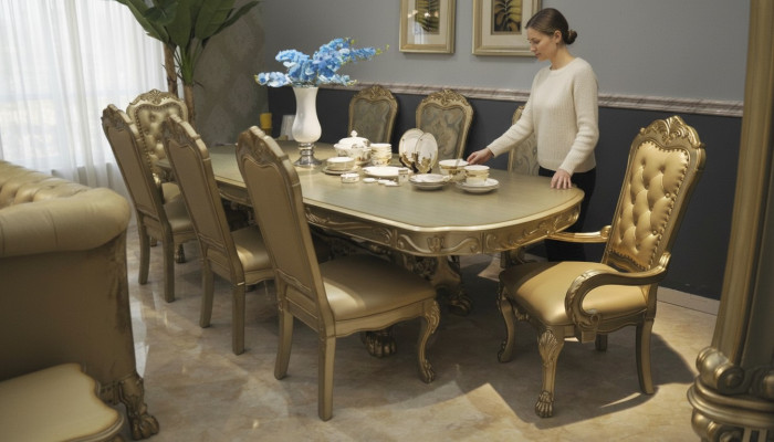 Tavolo da pranzo reale con 6 sedie Set completo sala da pranzo decorativa 7 pezzi.